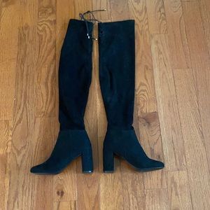 Black suede high over knee boots